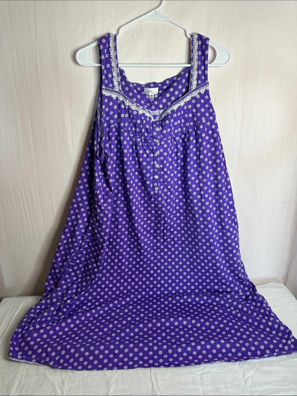Aria Purple Polka Dot Sleeveless Cotton Nightdress with Lace Trim